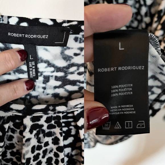 ROBERT RODRIGUEZ Faux Wrap Blouse Animal Print White Black Long Sleeve Large EUC - Picture 4 of 6